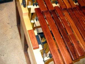 Mallet Hardness Tester on Low Endframe of Xylophone Keyboard.